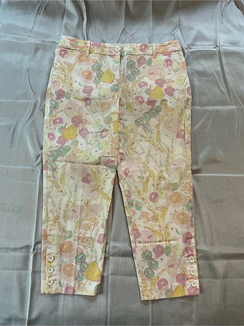 Talbots Perfect Crop Floral Straight Leg Pants Pink & Yellow Size 6P